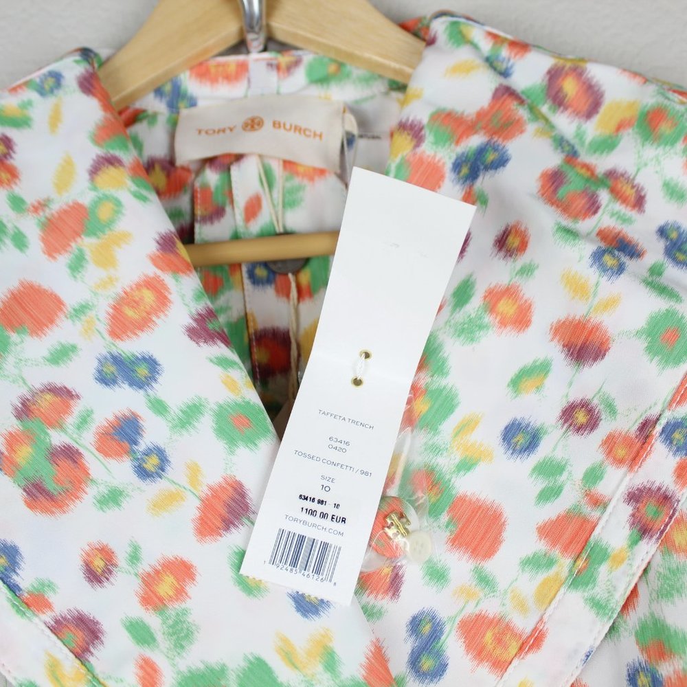 NEW Tory Burch Double-breast Runway Trench Coat, Tossed Confetti, Size10, Belted - Picture 4 of 16